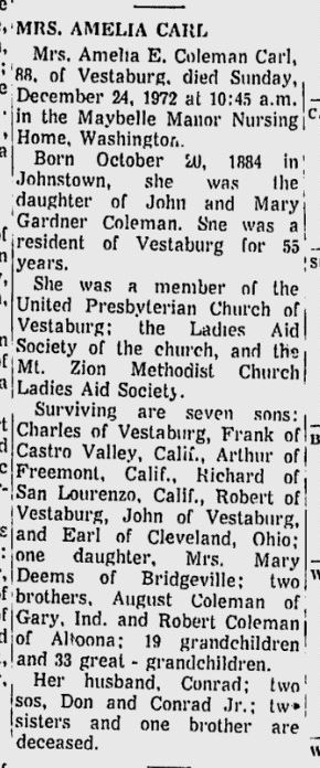 Amelia Carl obit